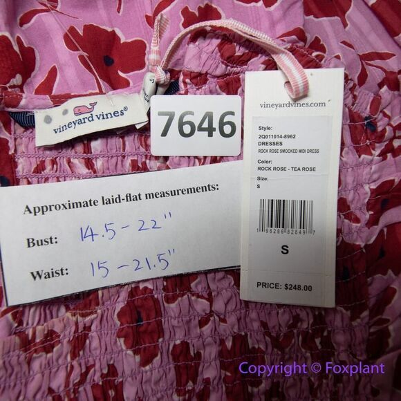 New! Vineyard Vines Rock Rose Floral Smocked Midi Dress, size S - Picture 13 of 14